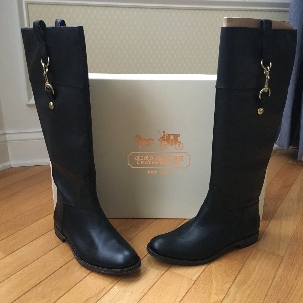 NWT COACH Martta Black Leather Boots Size 6